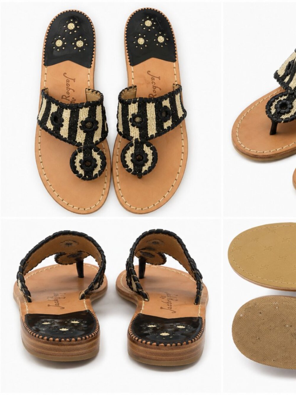 Jack Rogers Black & Natural Beaded Thong Sandals Size 5